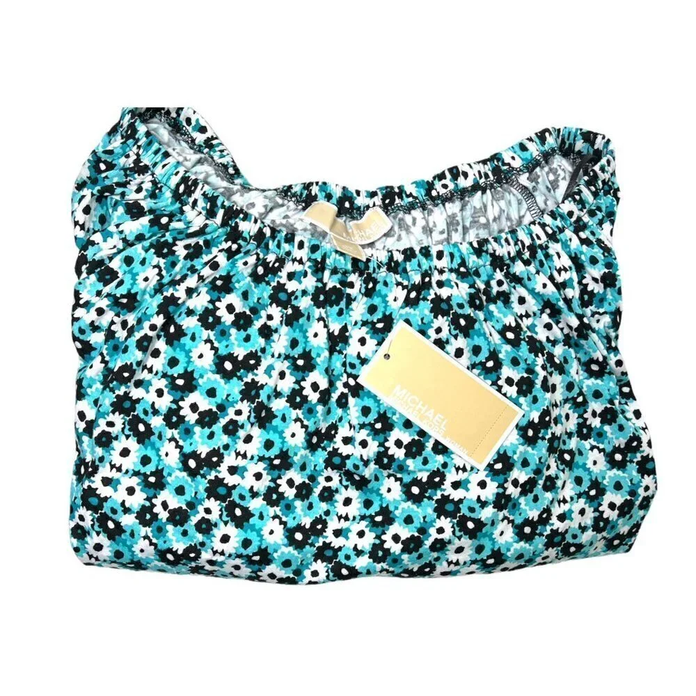 Michael Kors Womens Blue White Floral Off the Shoulder Top Plus Sz 0X New